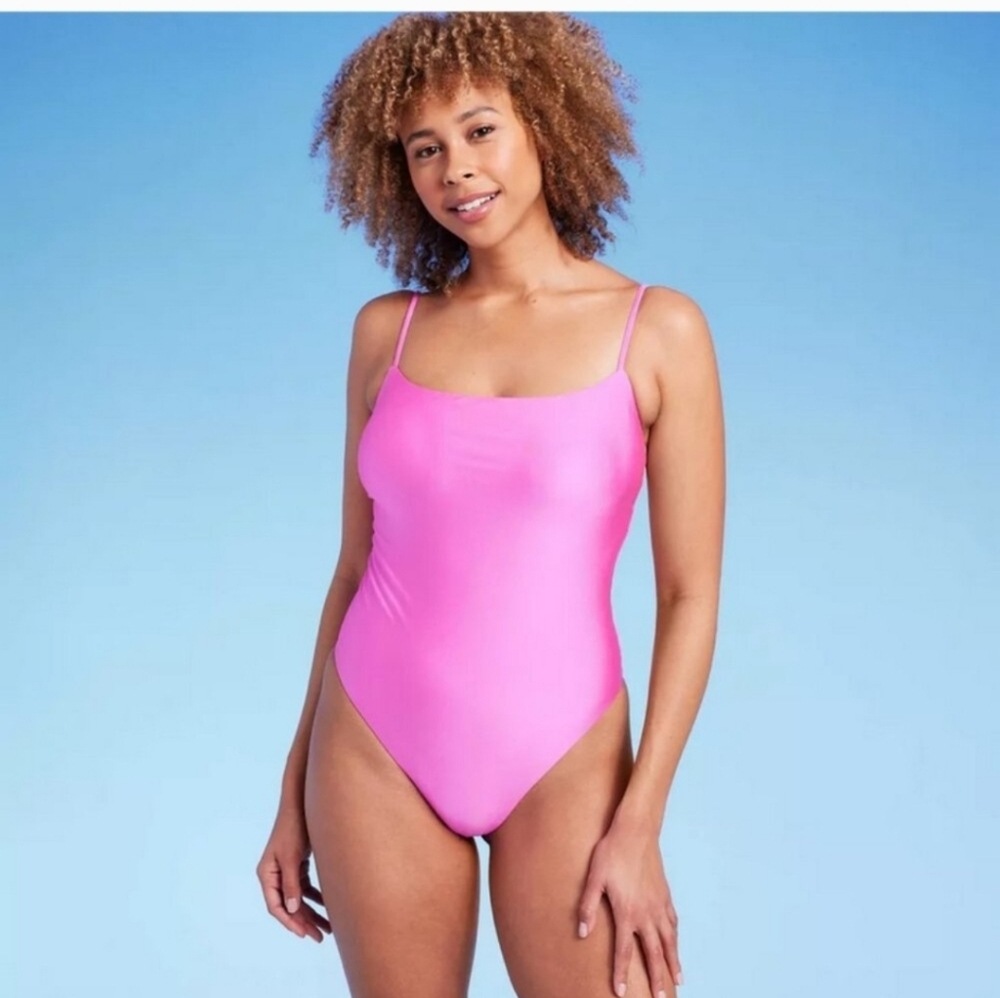 Women's Square Neck High Leg Cheeky One Piece Swimsuit - Shade & Shore Pink 17